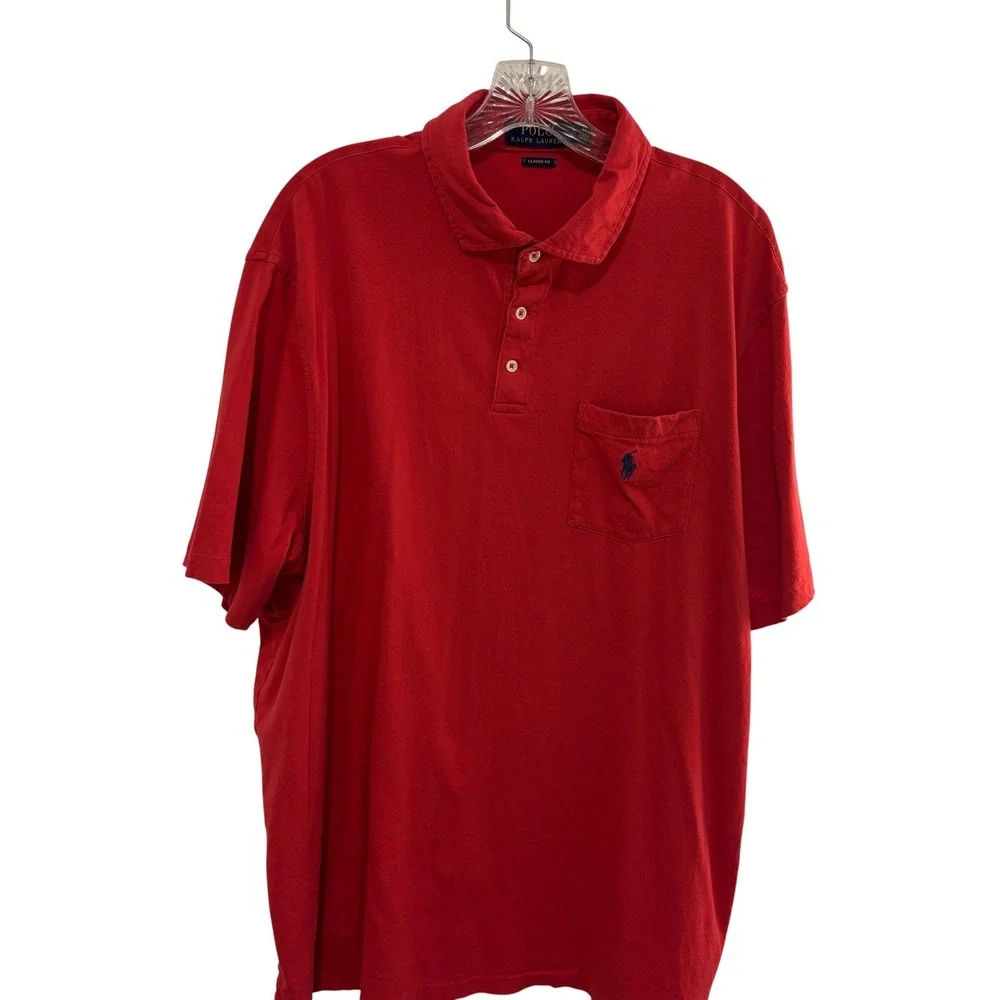 Polo Ralph Lauren Polo Shirt Mens XL Red Chest Pocket Short Sleeve Preppy
